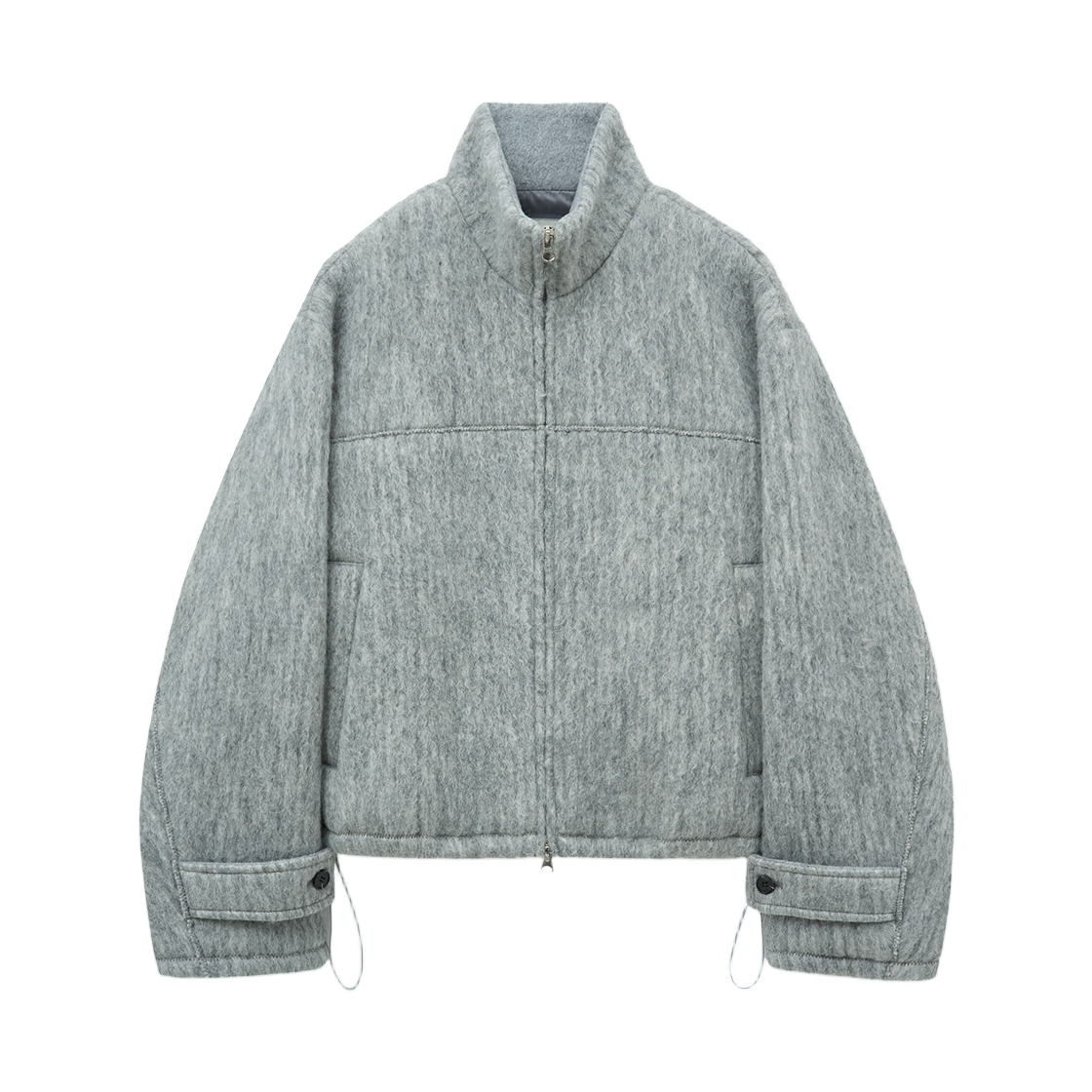 (W) 마뗑킴 헤어리 하이 넥 집 업 점퍼 라이트 그레이((W) Matin Kim Hairy High Neck Zip Up Jumper Light Grey)