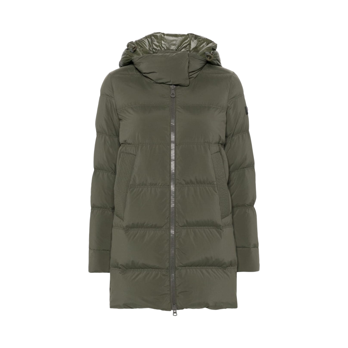 (W) 페트레이 유닉스 ML 비매트 콘트라스팅 후드 다운 자켓 그린((W) Peuterey Unix ML Bmat Down Jacket with Contrasting Hood Green)