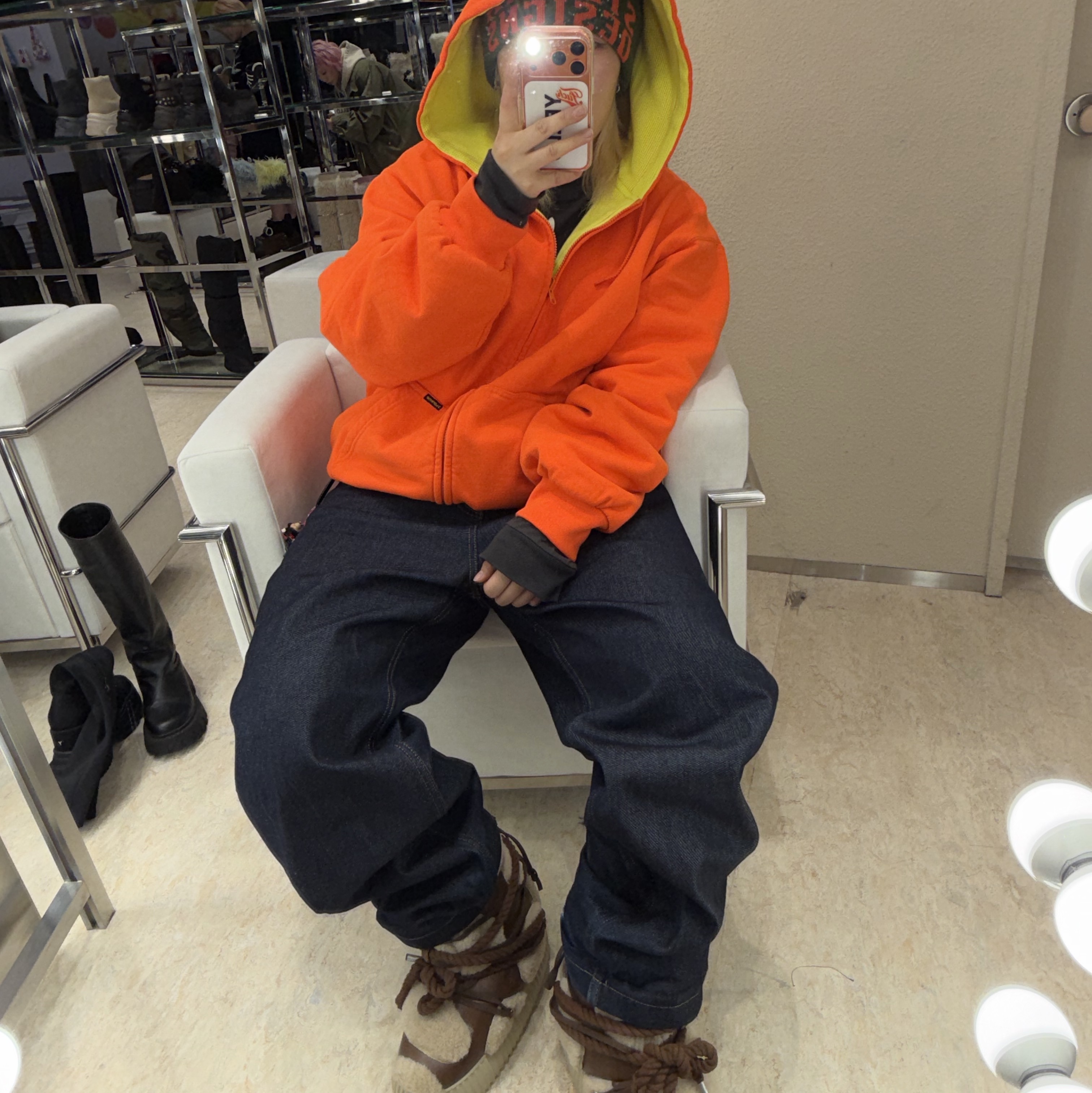 Supreme Reversible Work Zip Up Hooded Sweatshirt Bright Orange - 25FW 착용 스타일 - 1