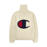 Zara x Champion Jacquard Cable Knit Cardigan Ecru