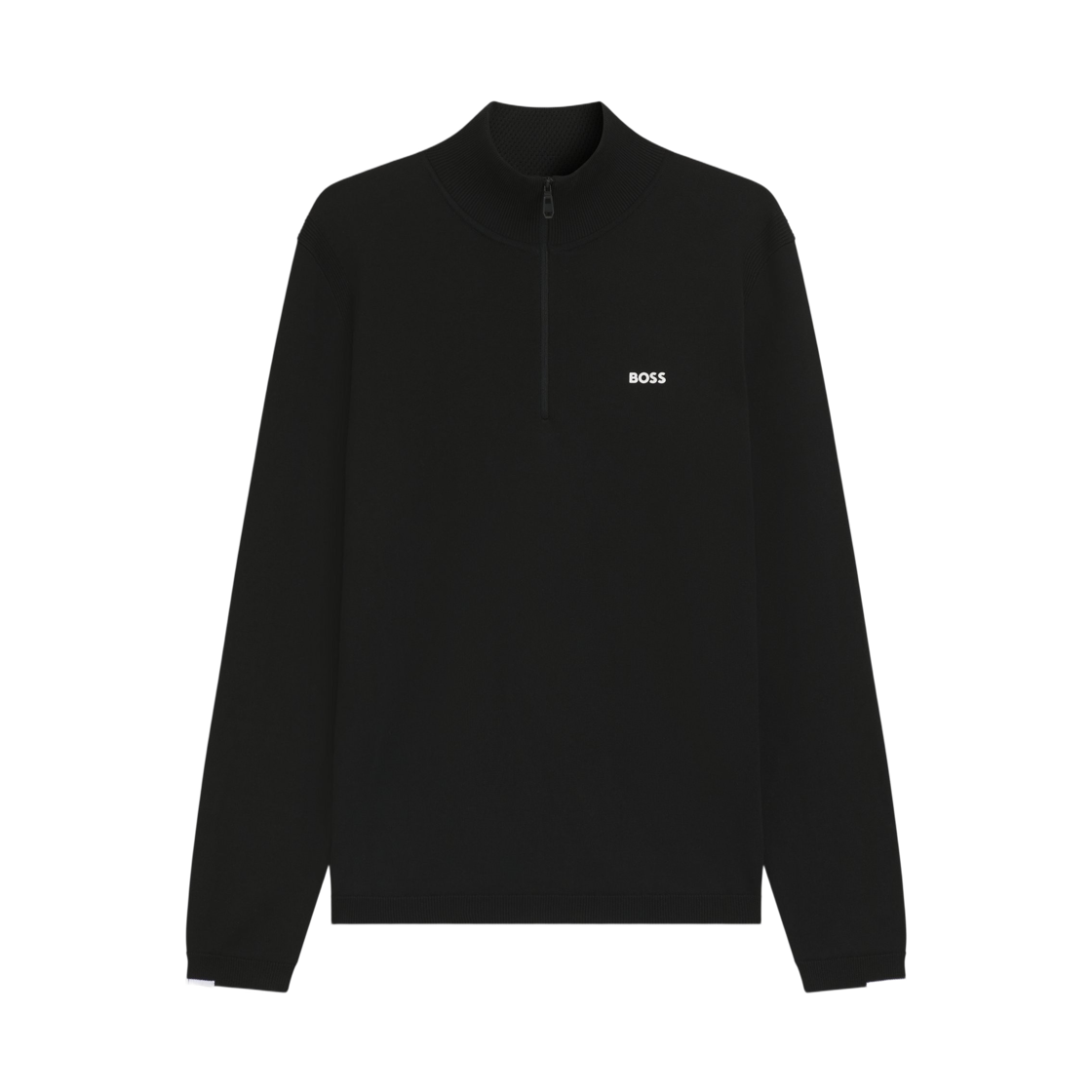 50541965-001 Hugo Boss Logo Print Cotton Zipper Neck Sweater Black
