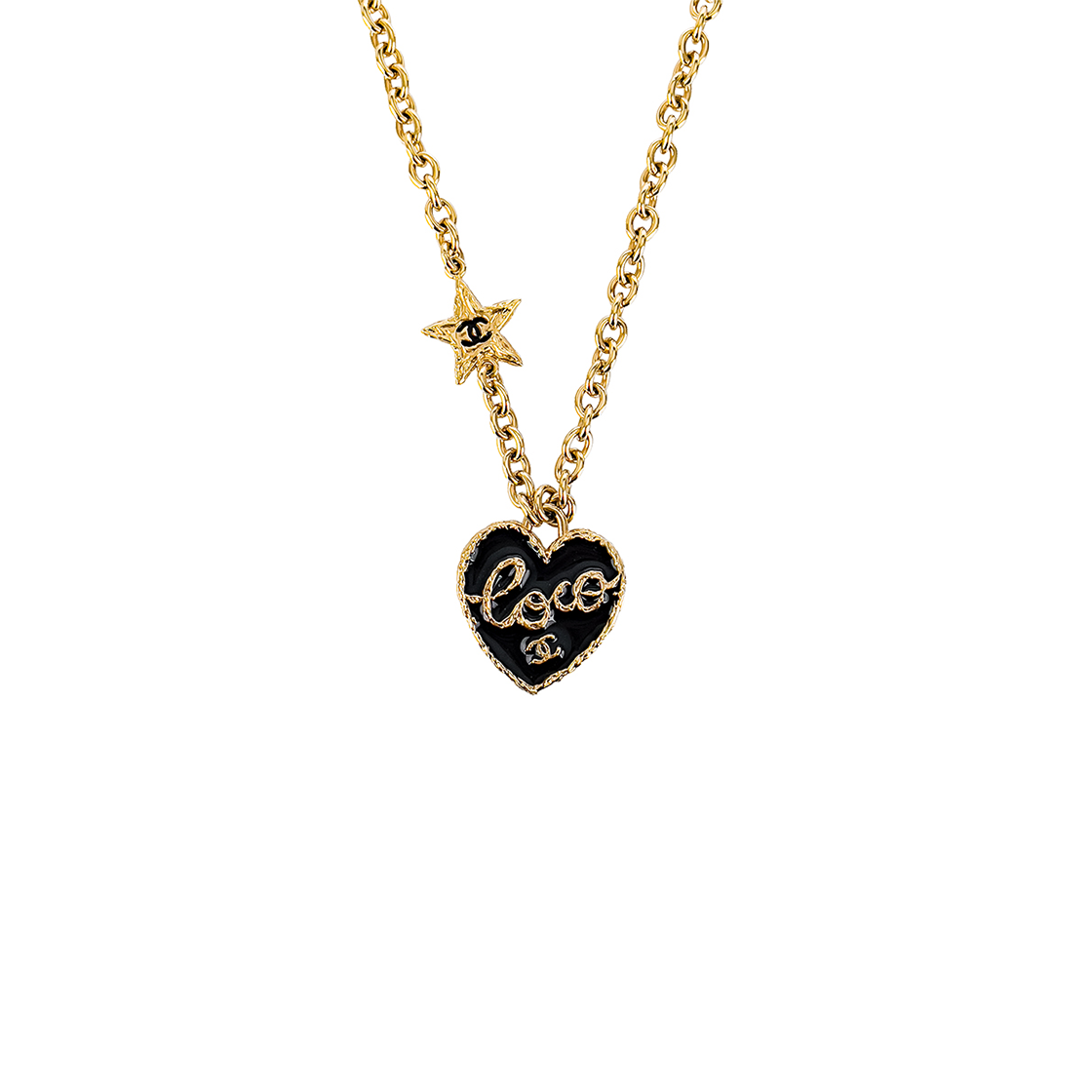 샤넬 24P 스타 하트 팬던트 네크리스 블랙/골드(5ET1834)(Chanel 24P Star Heart Pendant Necklace Black/Gold (5ET1834)) - 1