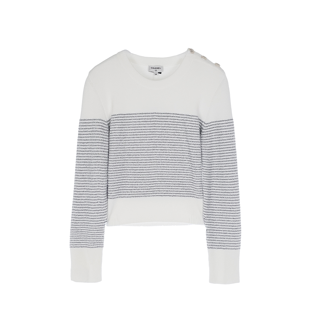 ITPCCTVFEDAI Chanel 24M Coco Beach Stripe Knit 38 White/Silver (4ET1970)
