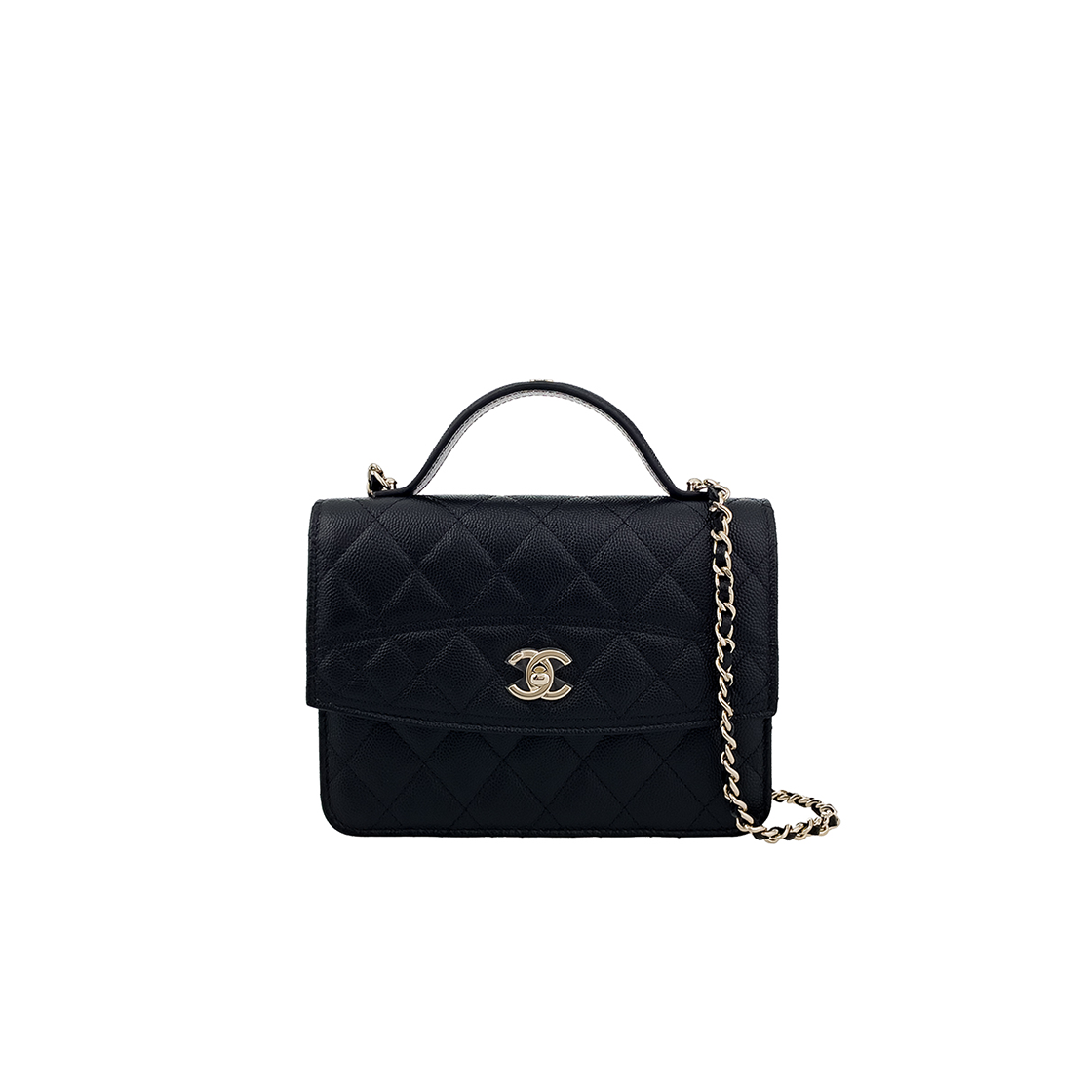 ITFO3LC24QQF Chanel 25C Top Handle Mini Backpack in Black with Champagne Gold Caviar
