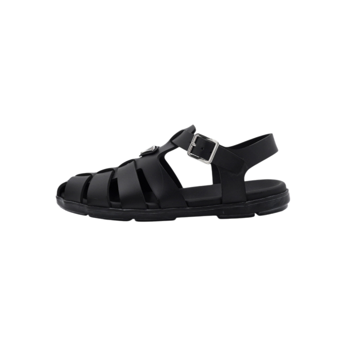 ITRBMFLNS8TB Prada Black Rubber Silver Triangle Logo Fisherman Men's Sandals