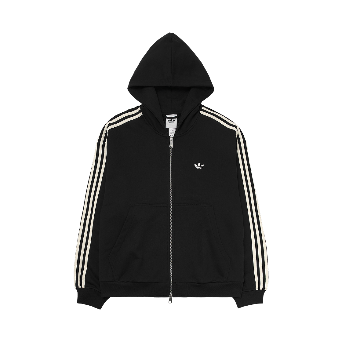 아디다스 삼선 풀집 후드 블랙 크림 화이트 - KR 사이즈(Adidas 3-Stripes Full-Zip Hoodie Black Cream White - KR Sizing)