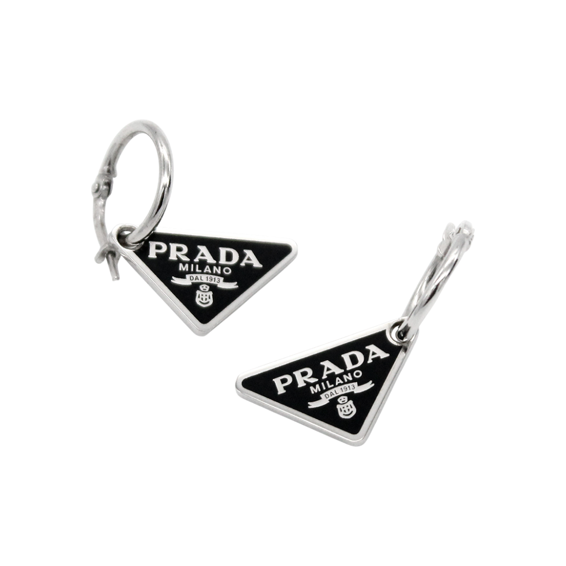 ITB69TPN6H2F Prada Triangle Logo Enamel Silver Earrings 1IO338