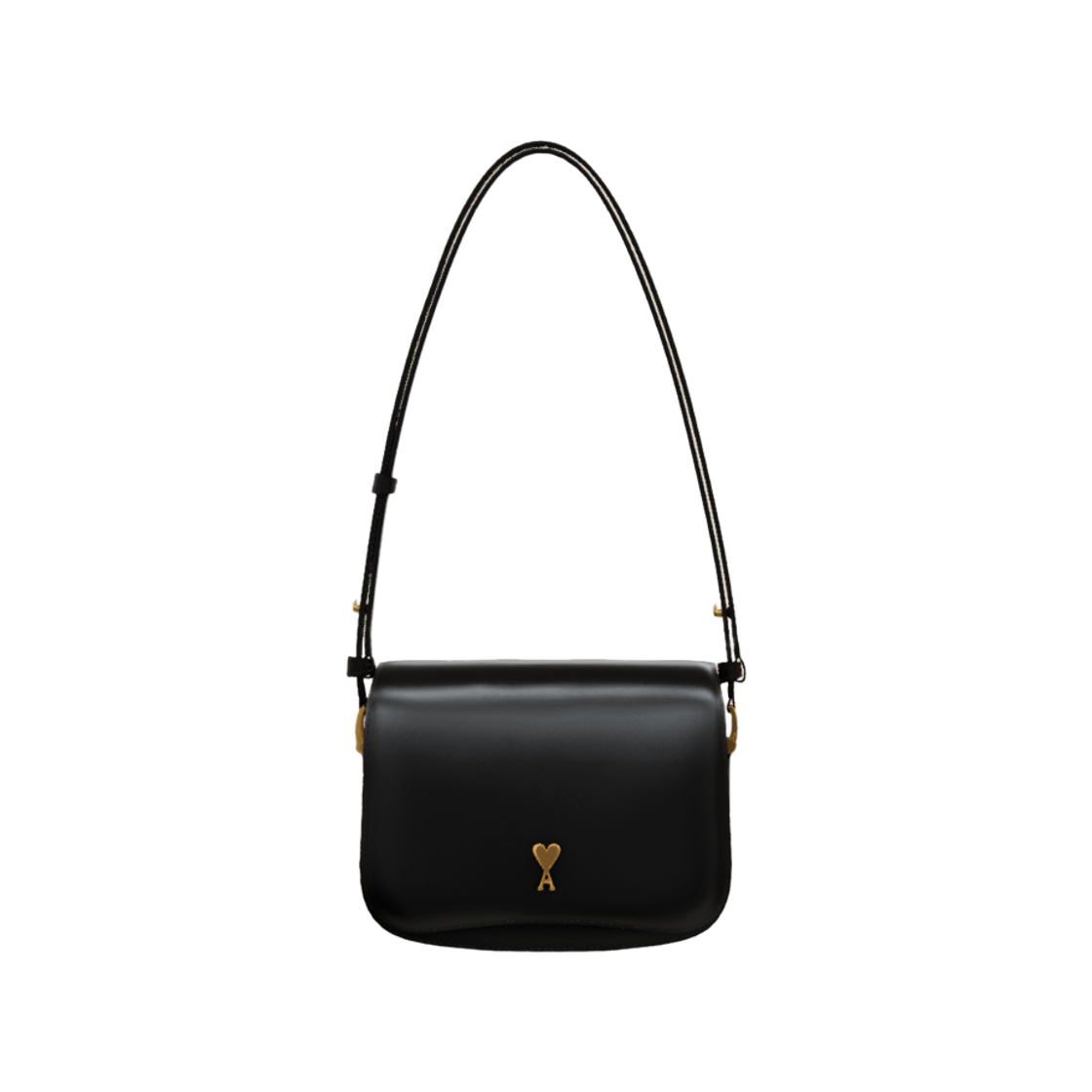 아미 스몰 하트 로고 글레이즈드 레더 파리 백 블랙 골드(AMI de Coeur Glazed Leather Paris Bag Black Gold)
