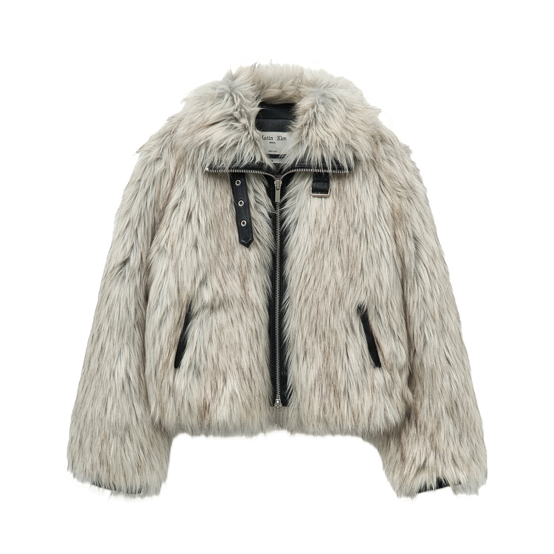 MK259OFU002MIV (W) Matin Kim Neck Buckle Crop Fur Jumper Ivory