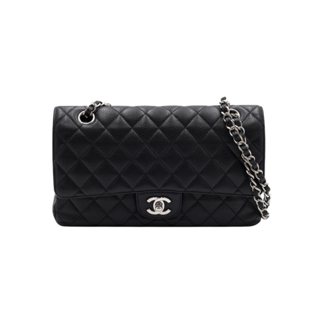 IT63VV4B7MON Chanel A01112 Black Caviar Classic Medium Silver Chain Shoulder Bag