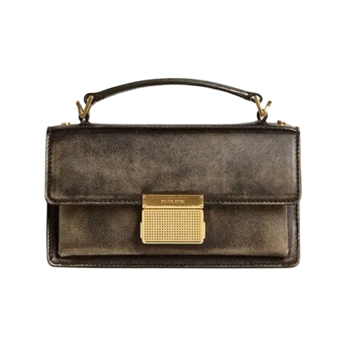 GWA00468-A000867-90100 Golden Goose Gold Detail Leather Small Venezia Bag Black