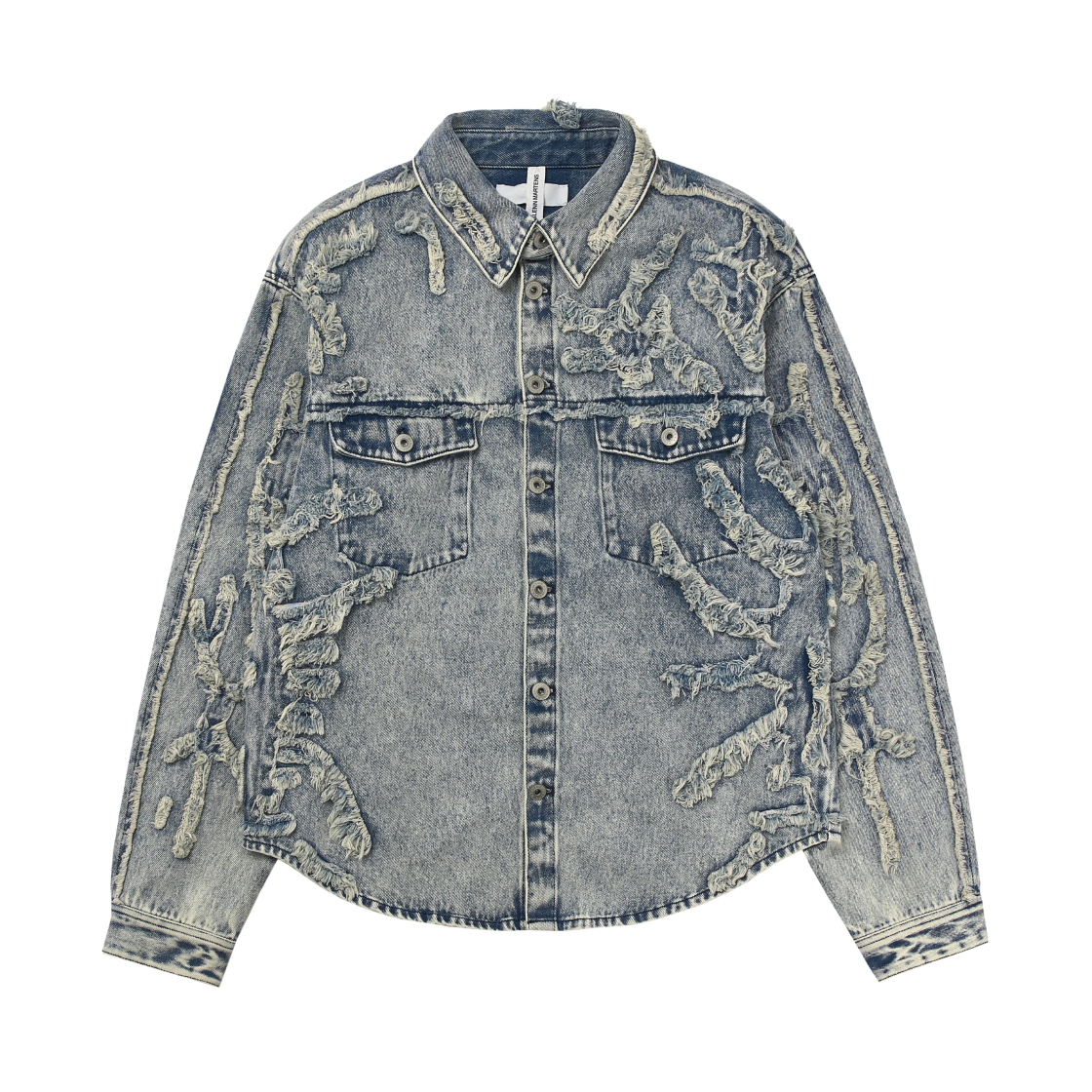 에이치앤엠 x 글렌 마틴스 디스트레스드 룩 데님 셔츠 라이트 데님 블루(H&M x Glenn Martens Distressed Look Denim Shirt Light Denim Blue)