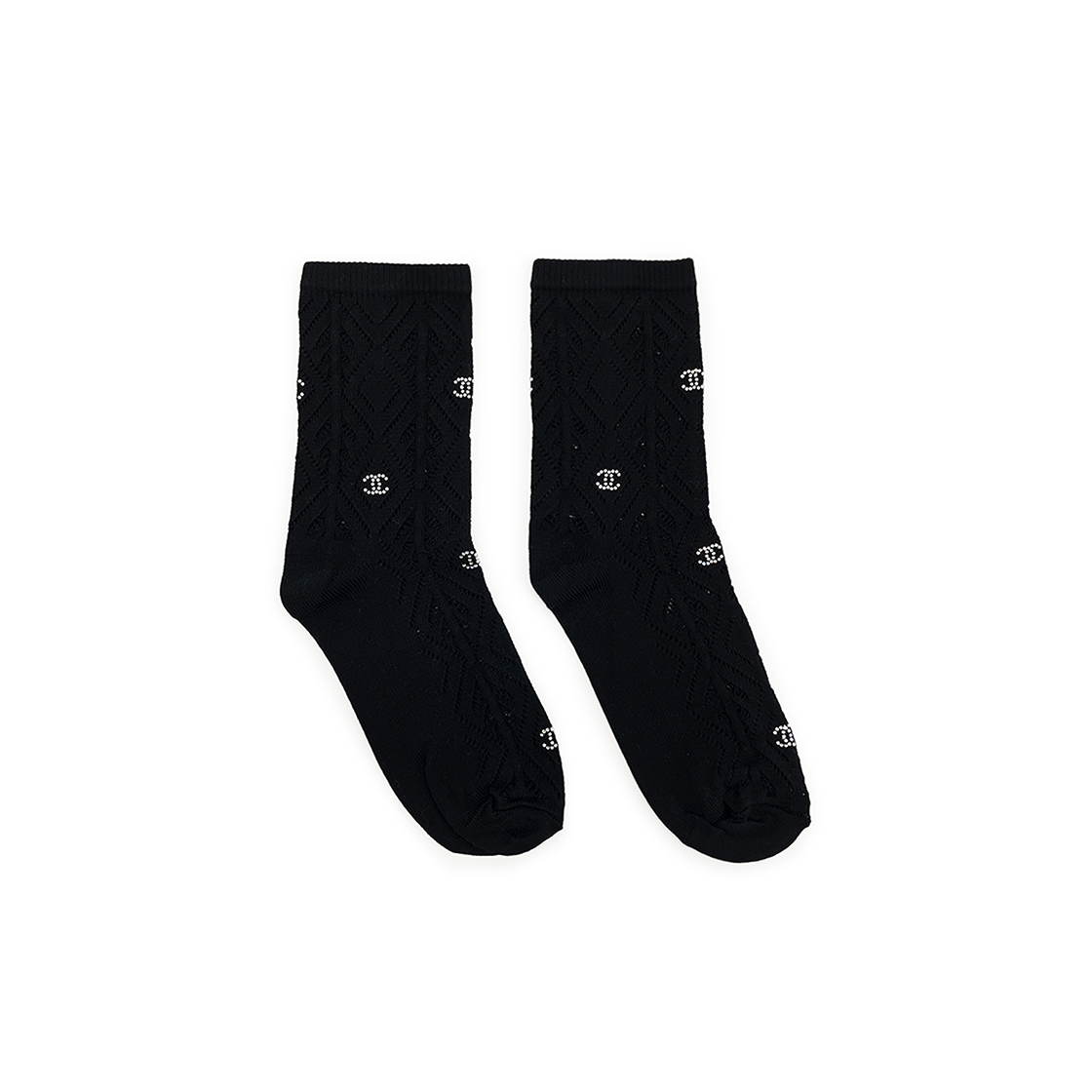 IT77MJBOFQBH Chanel Crystal CC Black Socks