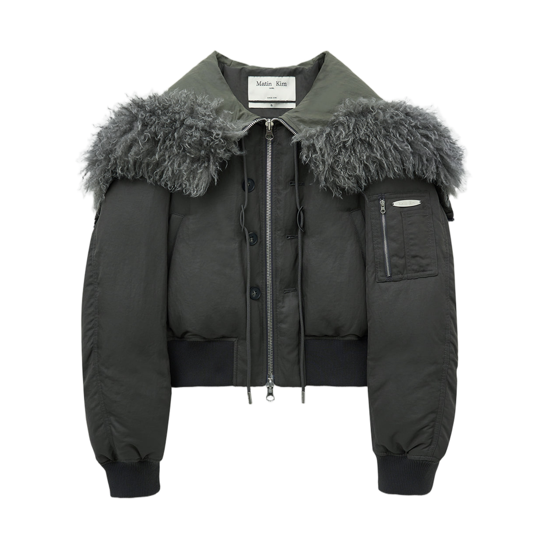 MK259ODW003MDG (W) Matin Kim Fur Hoody Bomber Down Jumper Dark Grey