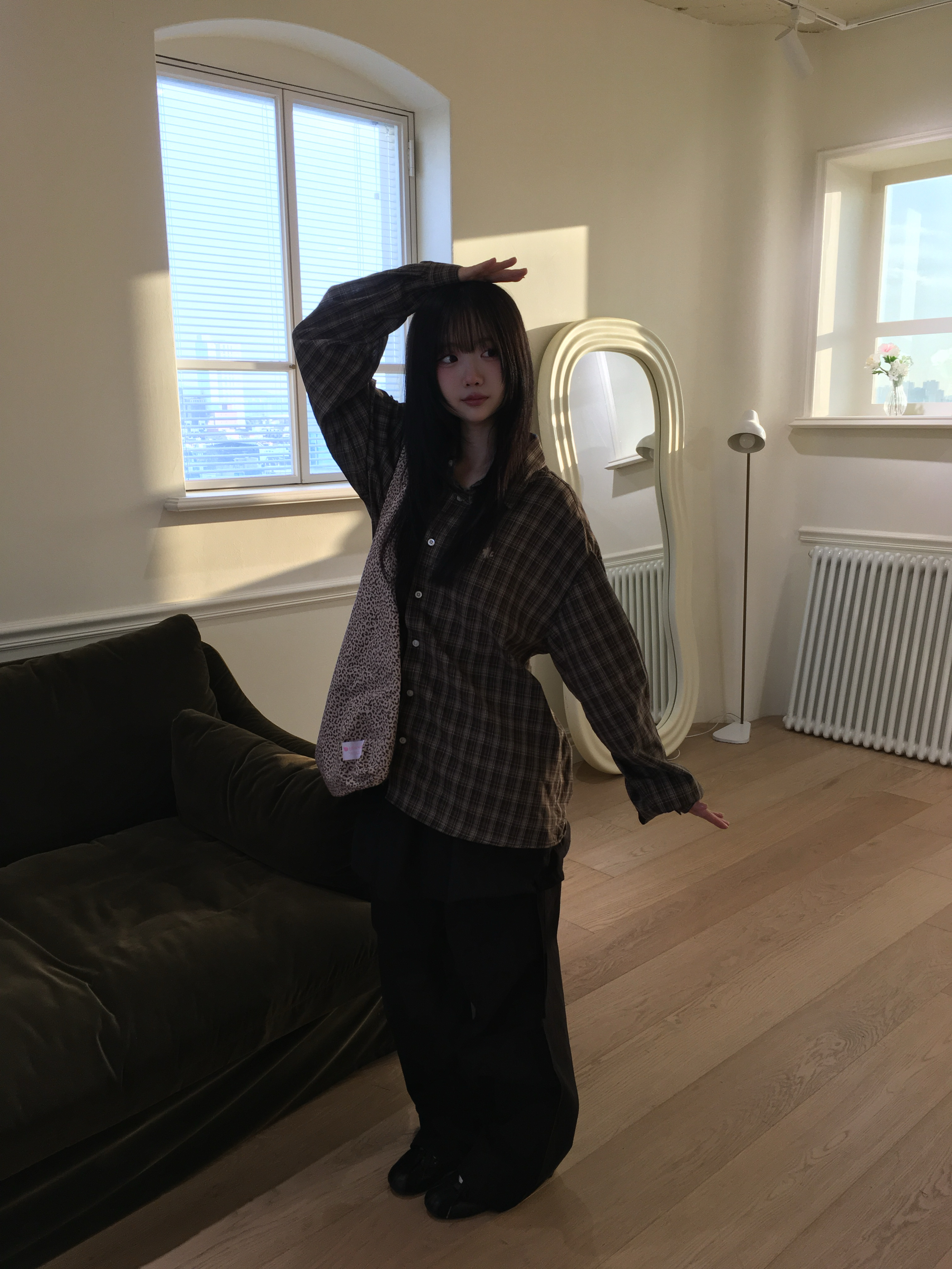 SLOW RECORD HOUSE Kane Check Shirt Brown 착용 스타일 - 7