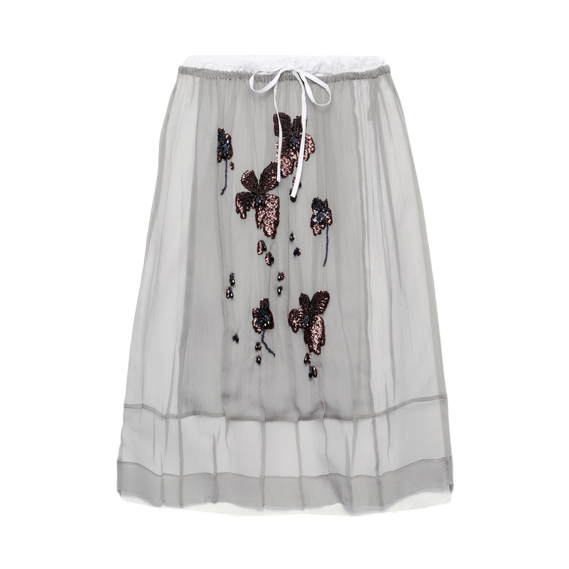 P172ZR-18QL-F0024 (W) Prada Embroidered Chiffon Midi-Skirt Aluminum