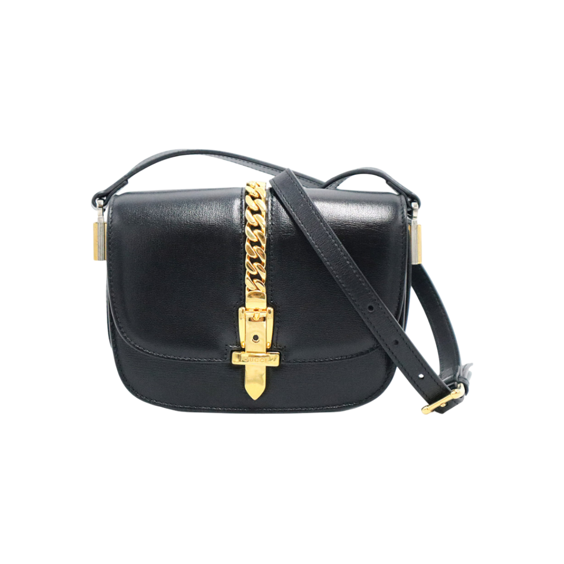 ITDGPJR3L5JS Gucci 1969 Black Leather Gold-Tone Sylvie Mini Crossbody Bag