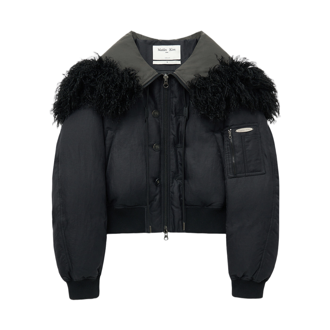 (W) 마뗑킴 퍼 후디 봄버 다운 점퍼 블랙((W) Matin Kim Fur Hoody Bomber Down Jumper Black)
