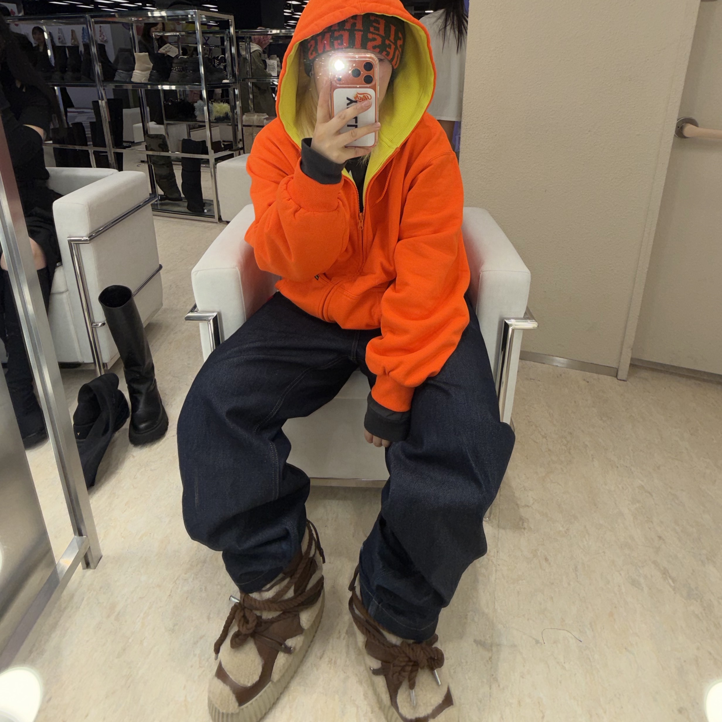 Supreme Reversible Work Zip Up Hooded Sweatshirt Bright Orange - 25FW 착용 스타일 - 2