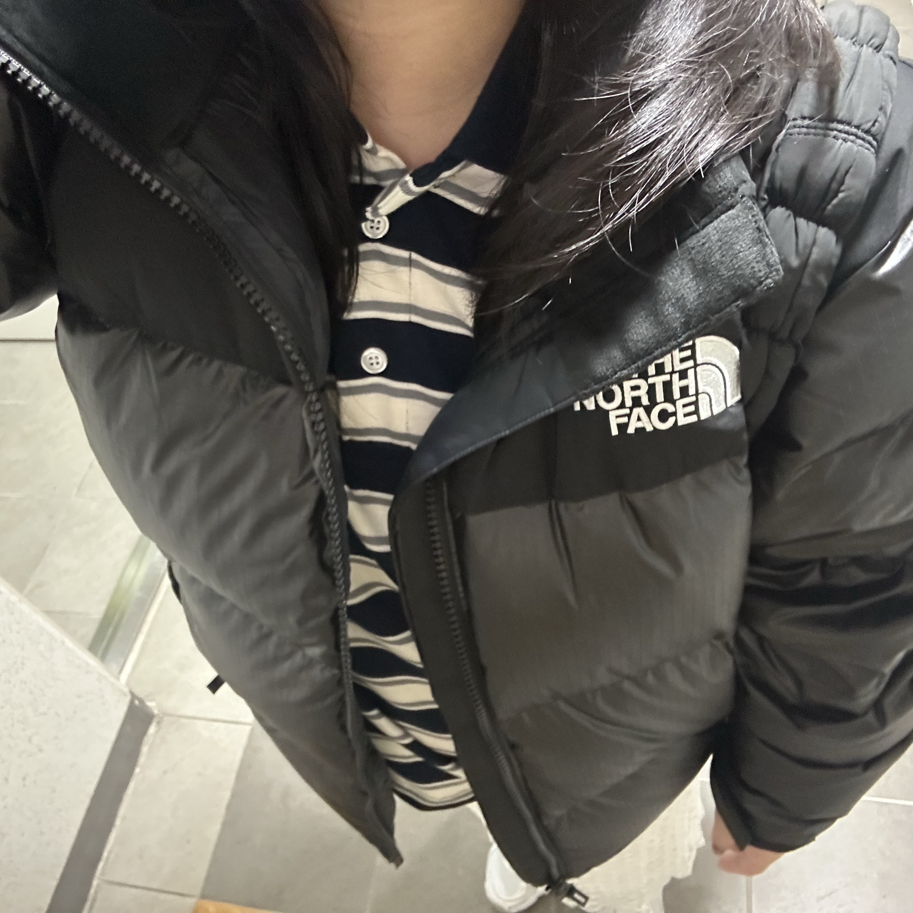 The North Face White Label Novelty Nuptse RDS Down Jacket Black 착용 스타일
