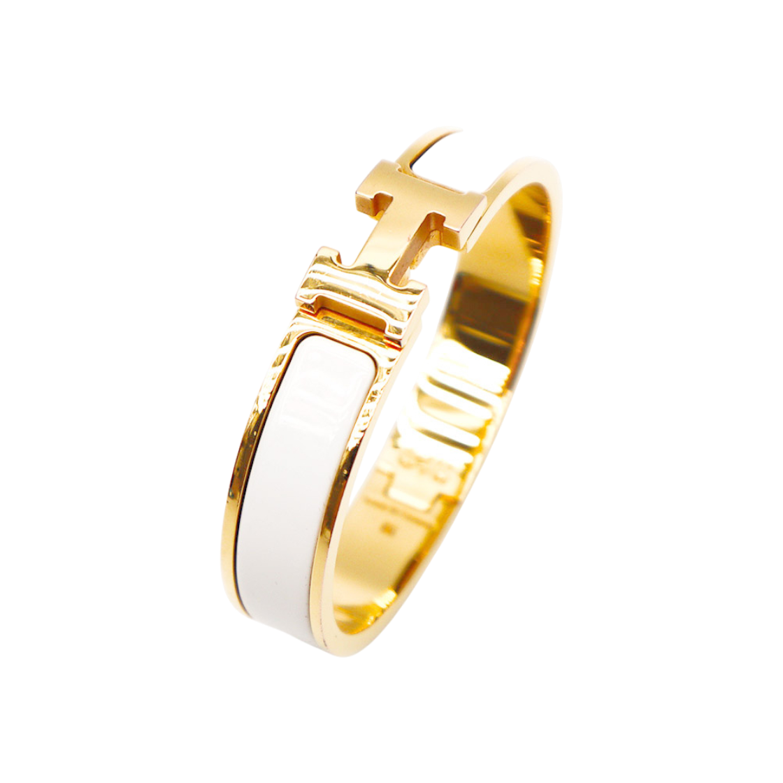 ITCRVI2O5KHP Hermes H700001F 31PM Click H Gold-Plated White Enamel Clickashu PM Bracelet