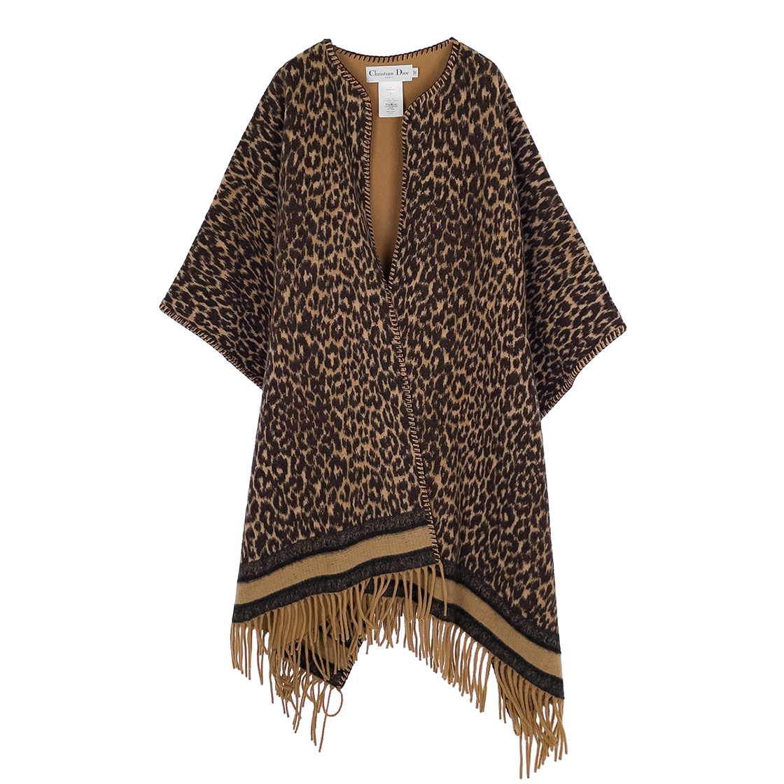디올 리버시블 레오파드 프린지 판초 FREE 브라운/카멜 (5ET1744)(Dior Reversible Leopard Fringe Poncho - Free Brown/Camel)