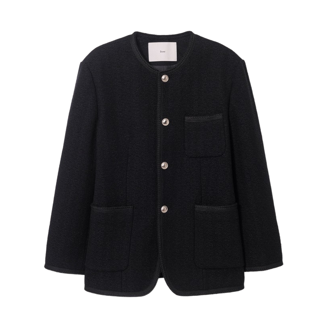 던스트 컬러리스 트위드 자켓 블랙(Dunst Collarless Tweed Jacket Black)