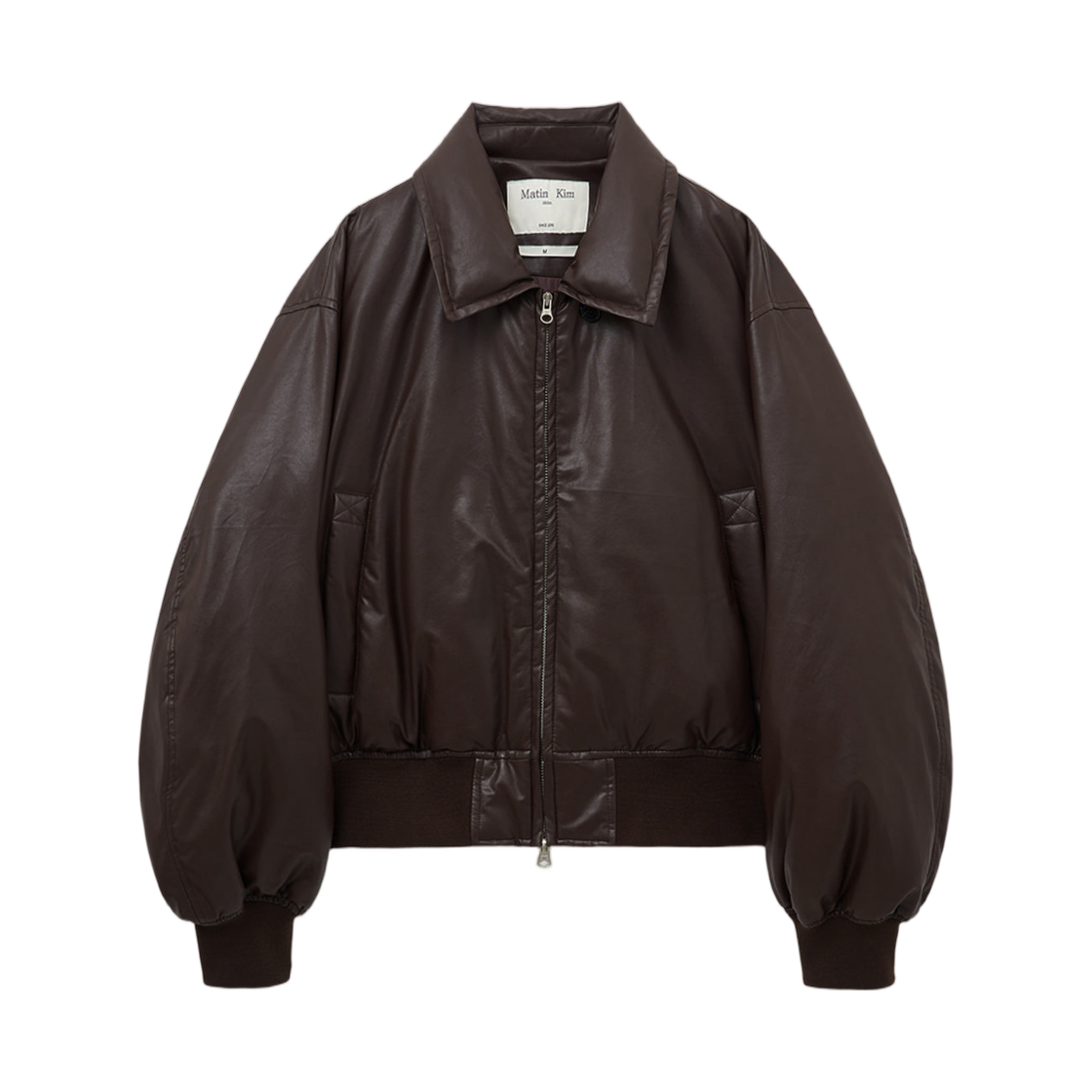 (W) 마뗑킴 포우 레더 다운 점퍼 브라운((W) Matin Kim Faux Leather Down Jumper Brown)