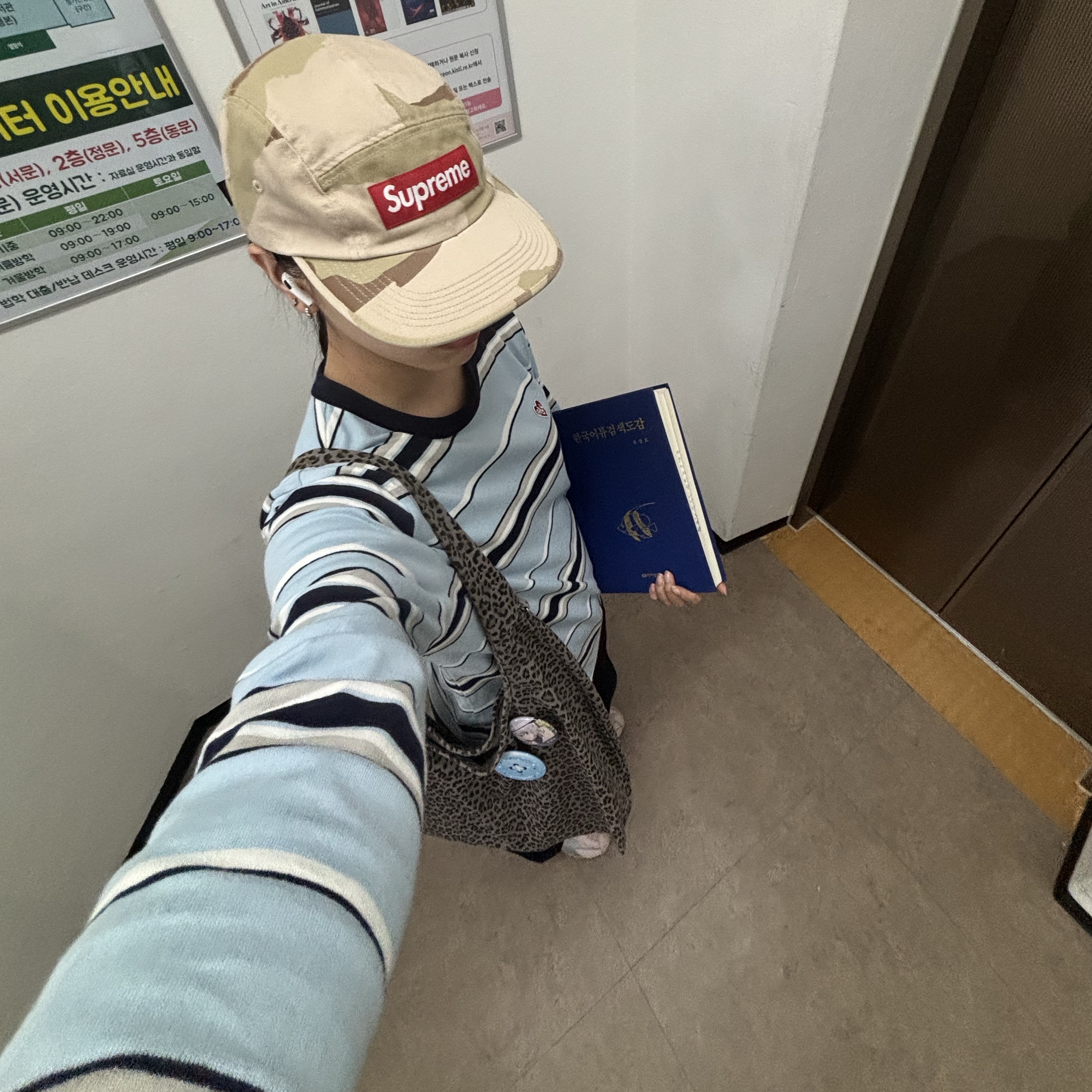 Supreme Washed Chino Twill Camp Cap Desert Camo - 24SS, BAPE Ape Head One Point Stripe L/S T-Shirt Blue 착용 스타일 - 1