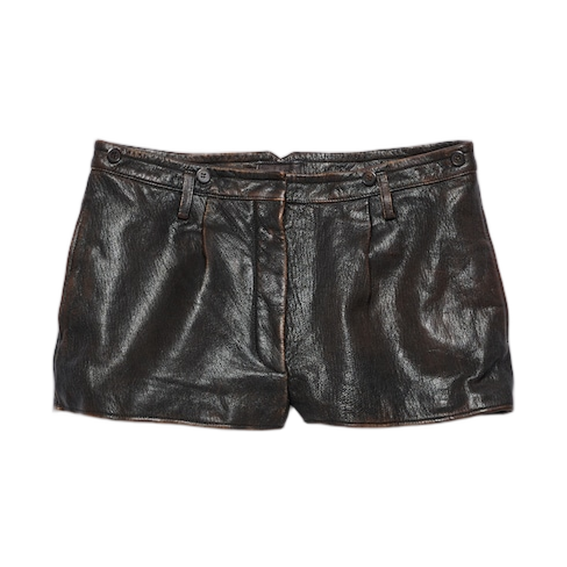 52561-18OZ-F0003 (W) Prada Leather Shorts Dark Brown
