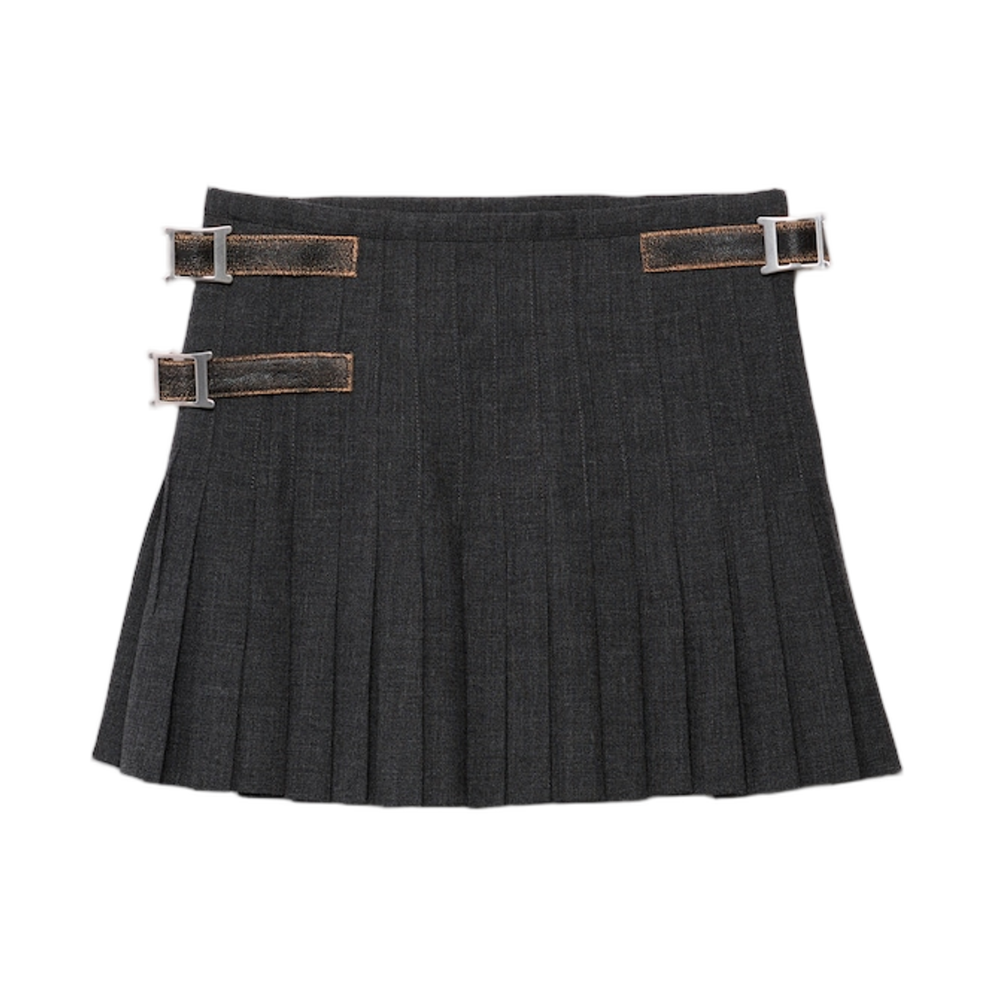 P147ZE-17N1-F0480 (W) Prada Pleated Rush Stitch Wool Miniskirt Slate Gray