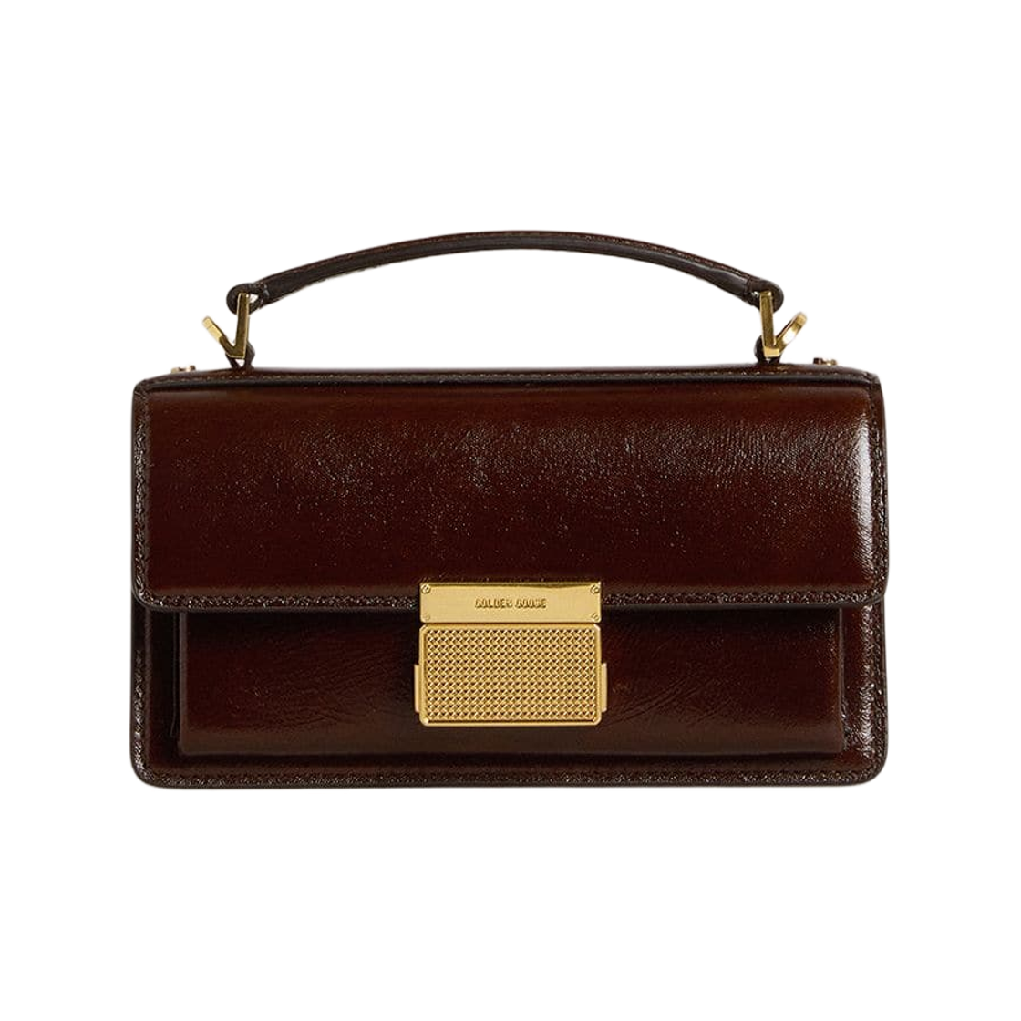 GWA00468-A000749-55357 Golden Goose Gold Detail Laminated Leather Small Venezia Bag Dark Brown