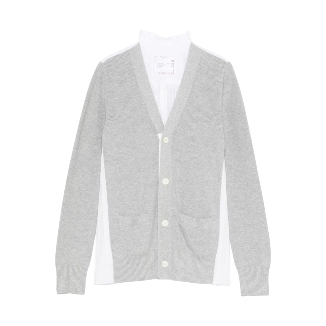 (W) 사카이 코튼 니트 가디건 라이트 그레이 오프 화이트((W) Sacai Cotton Knit Cardigan Light Grey Off White)