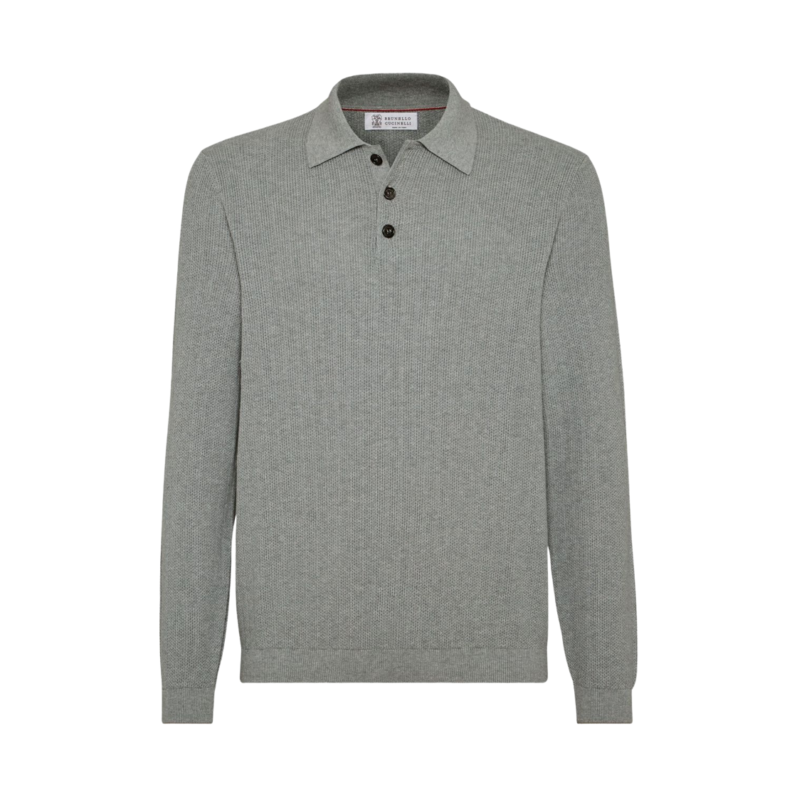 M29203535-CPS72 Brunello Cucinelli Honeycomb Stitch Rib Knit Polo Shirt Grey