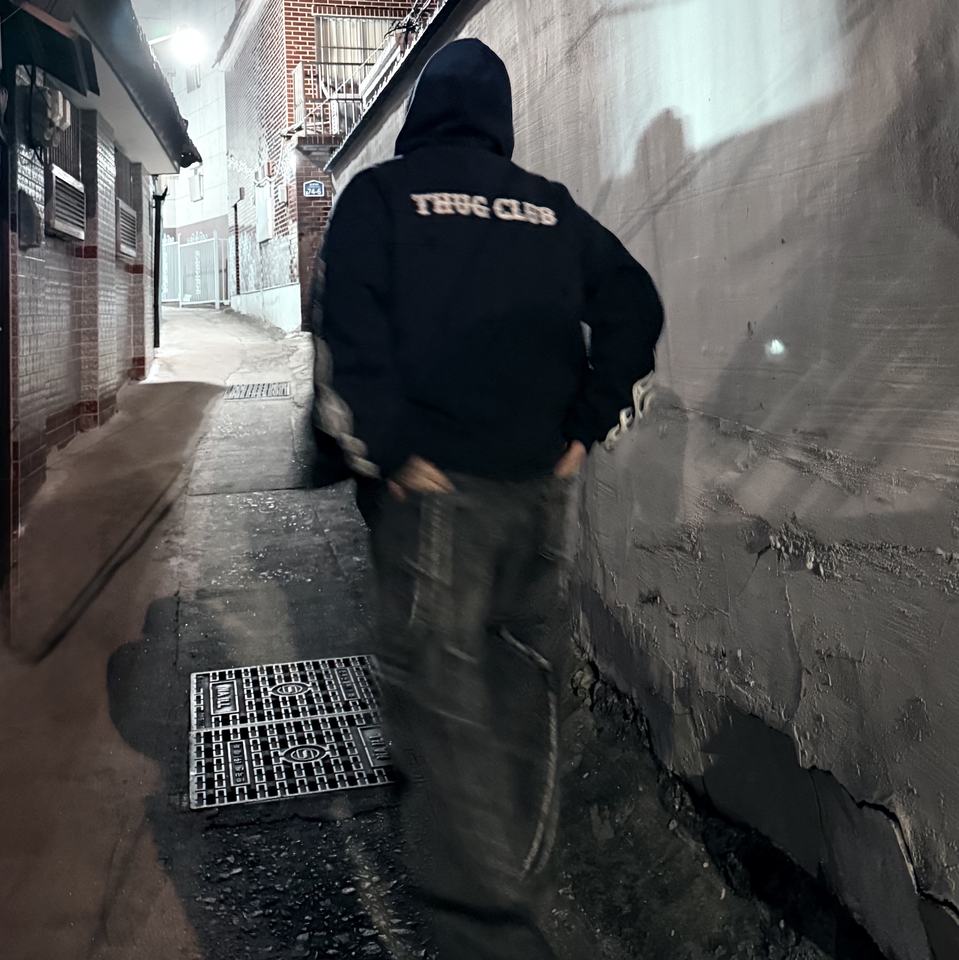 Adidas x Thug Club Long Sleeve T-Shirt Black - KR Sizing, Thug Club Leather Flame Hooded Zip-Up Navy 착용 스타일 - 1