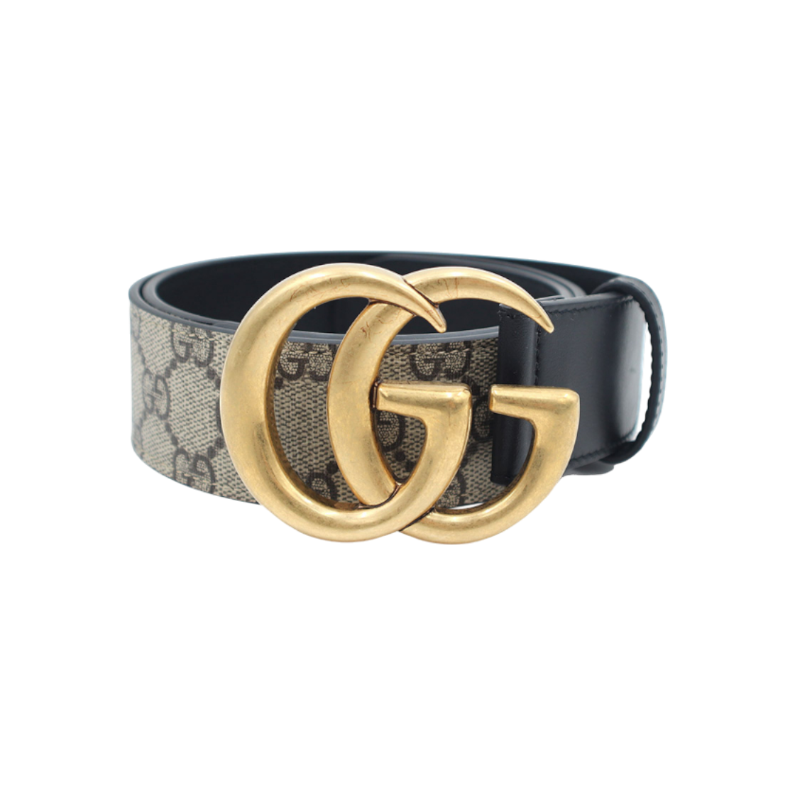 ITFRACLGOKM9 Gucci Wide Leather GG Supreme Gold Double G Buckle Women's Belt 80