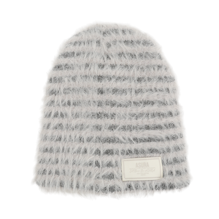 A25FWACC22LG0F Asura Fluffy Stripe Beanie Light Grey