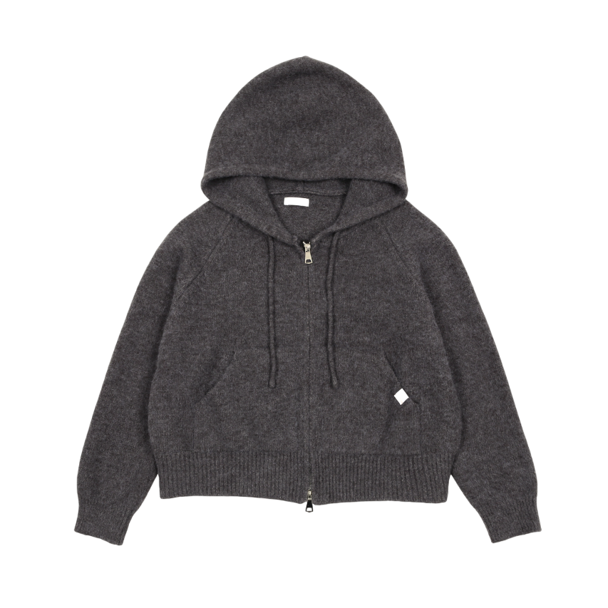 B25FWKN16DG0F Asura As Basic Knit Hood Zip Up Dark Grey