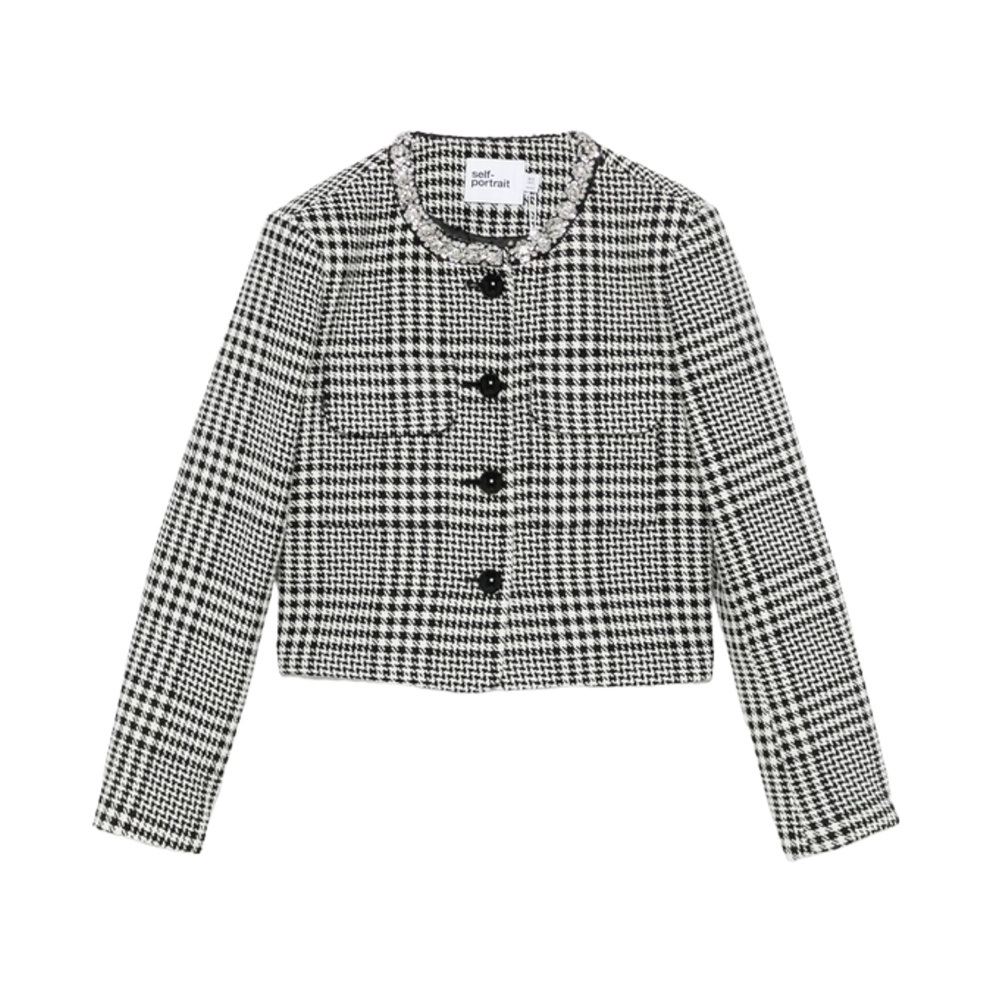 (W) 셀프 포트레이트 하운드투스 크리스탈 트림 자켓 블랙 화이트((W) Self Portrait Houndstooth Crystal Trim Jacket Black White)
