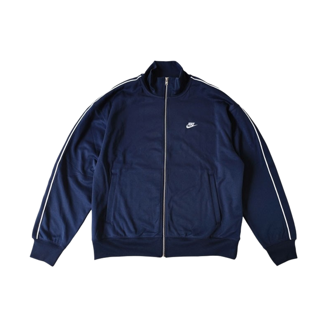 나이키 NSW 클럽 오버사이즈 니트 트랙 자켓 옵시디언 화이트 - 아시아(Nike NSW Club Oversized Knit Track Jacket Obsidian White - Asia)