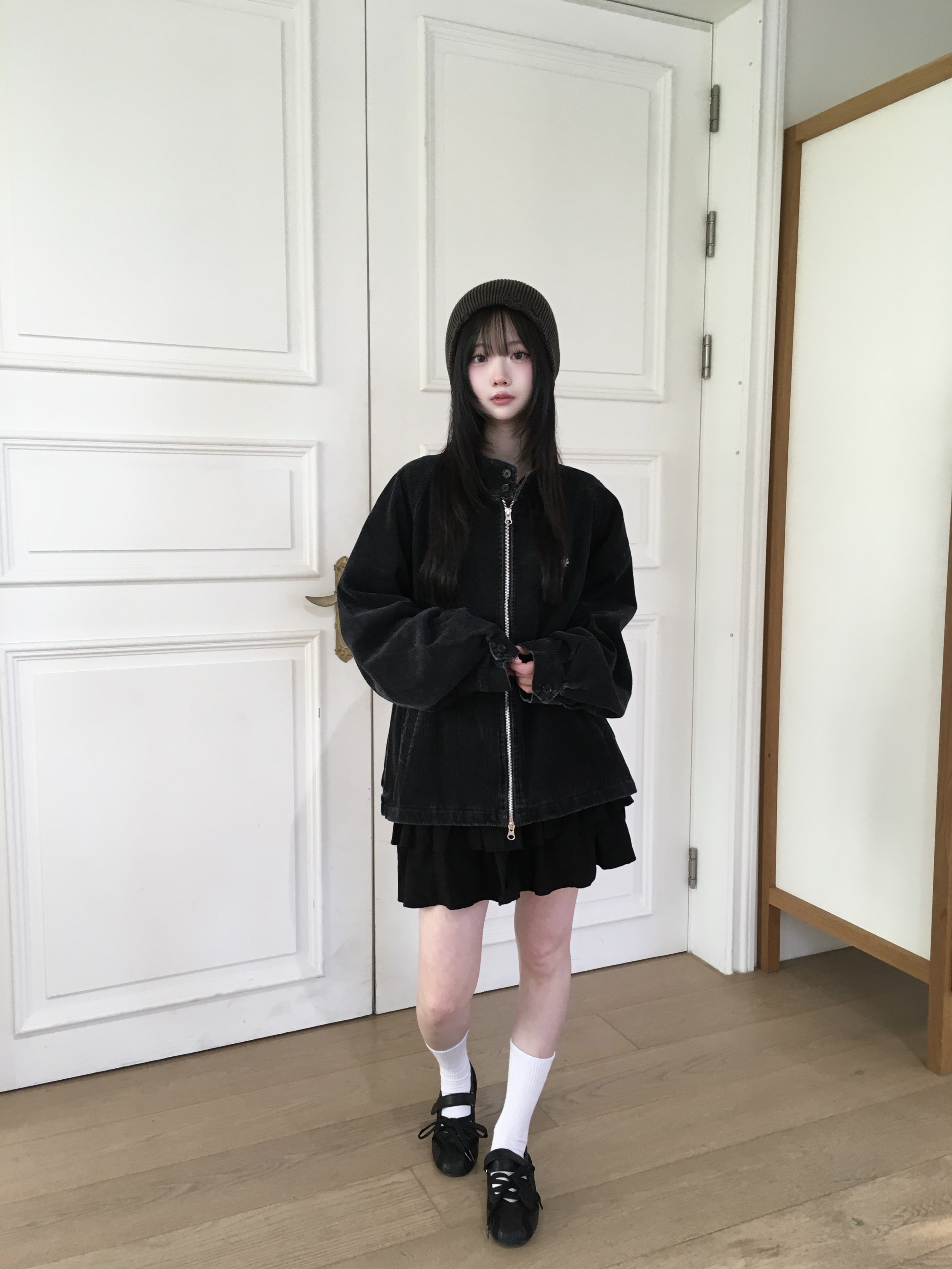 SLOW RECORD HOUSE Vintage Corduroy Harrington Jacket Charcoal 착용 스타일 - 5
