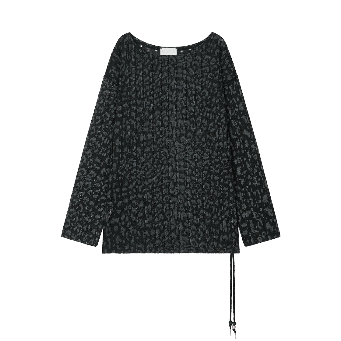 솜속 벤 레오파드 니트 스웨터 블랙