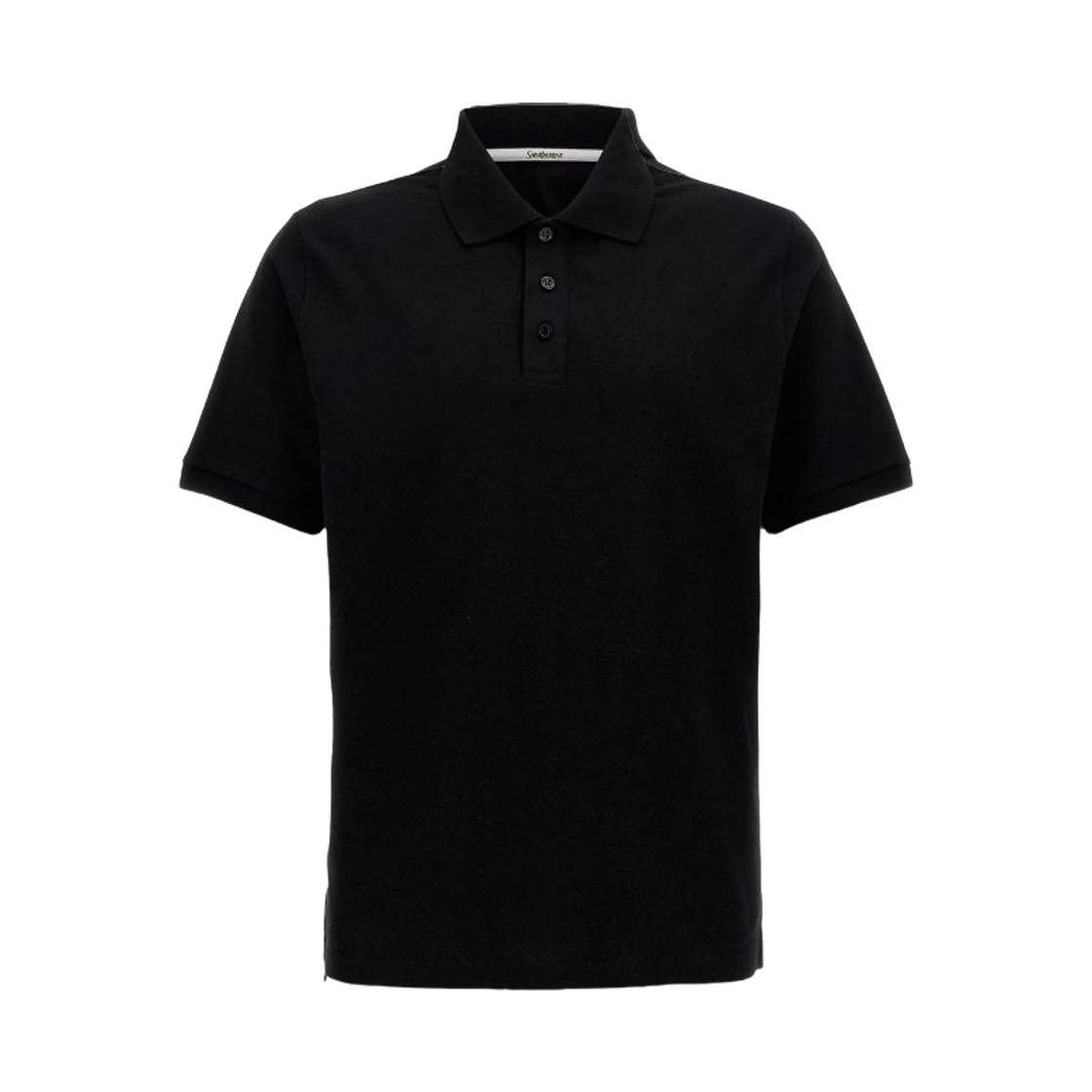 844845-Y37HC-1000 Saint Laurent Cotton Blend Polo Shirt with Cassandre Embroidery Black