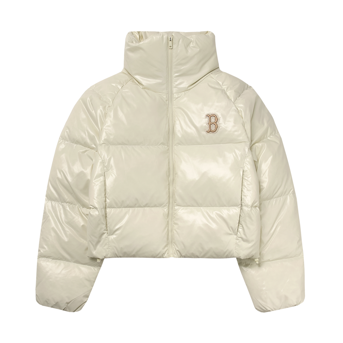 (W) MLB 크롭 유광 커브 푸퍼 자켓 레드삭스 D.크림((W) MLB Crop Shiny Curve Puffer Jacket Red Sox D.Cream)