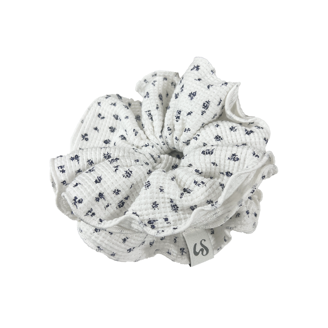 LUV062 UGLYSHADOW Flower Waffle Scrunchie White
