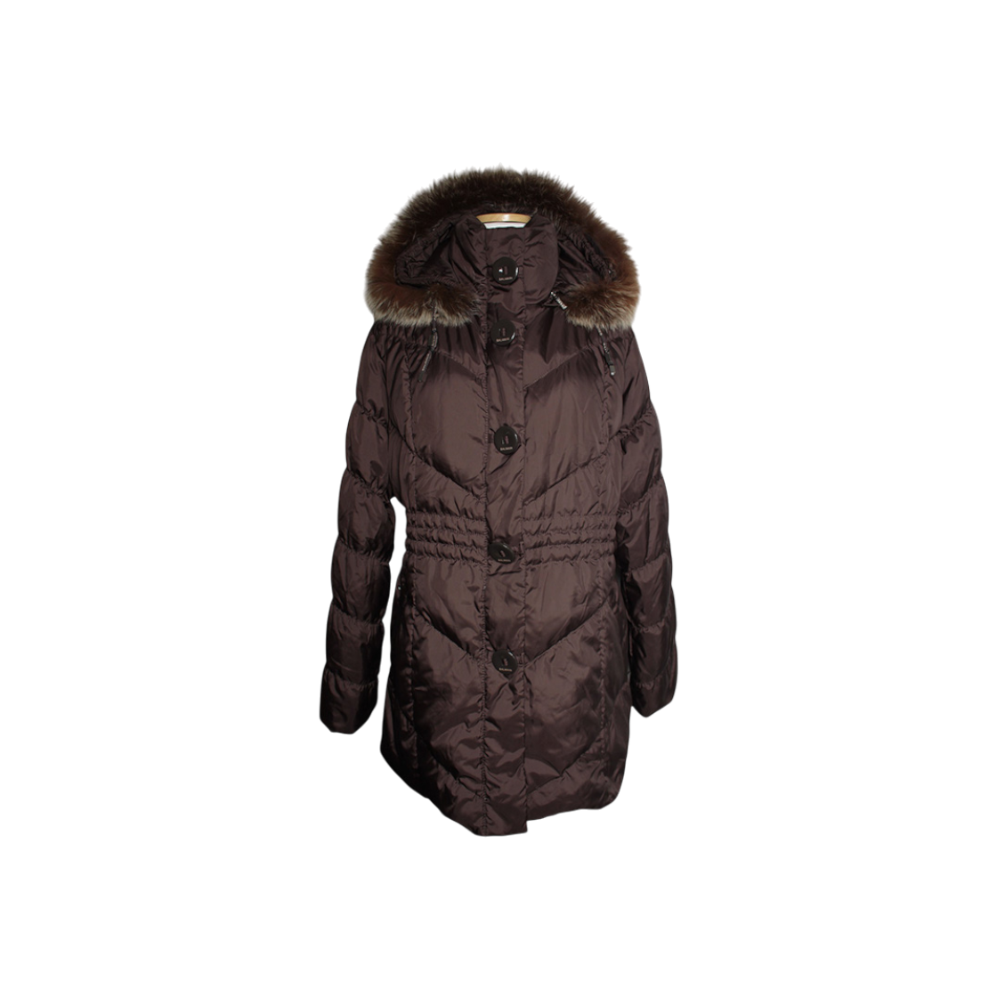 발망 딥브라운 폭스 퍼 후드 다운 패딩코트 55