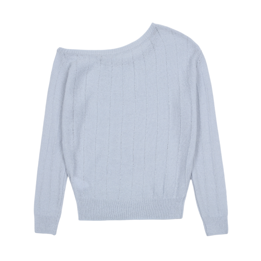 아수라 로즈 브로치 원숄더 니트 스카이블루(Asura Rose Brooch One Shoulder Knit Sky Blue) - 2