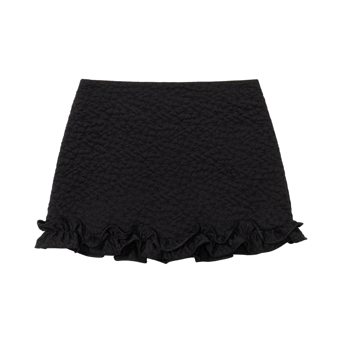 LUV046 UGLYSHADOW Flower Ruffle Mini Skirt Black