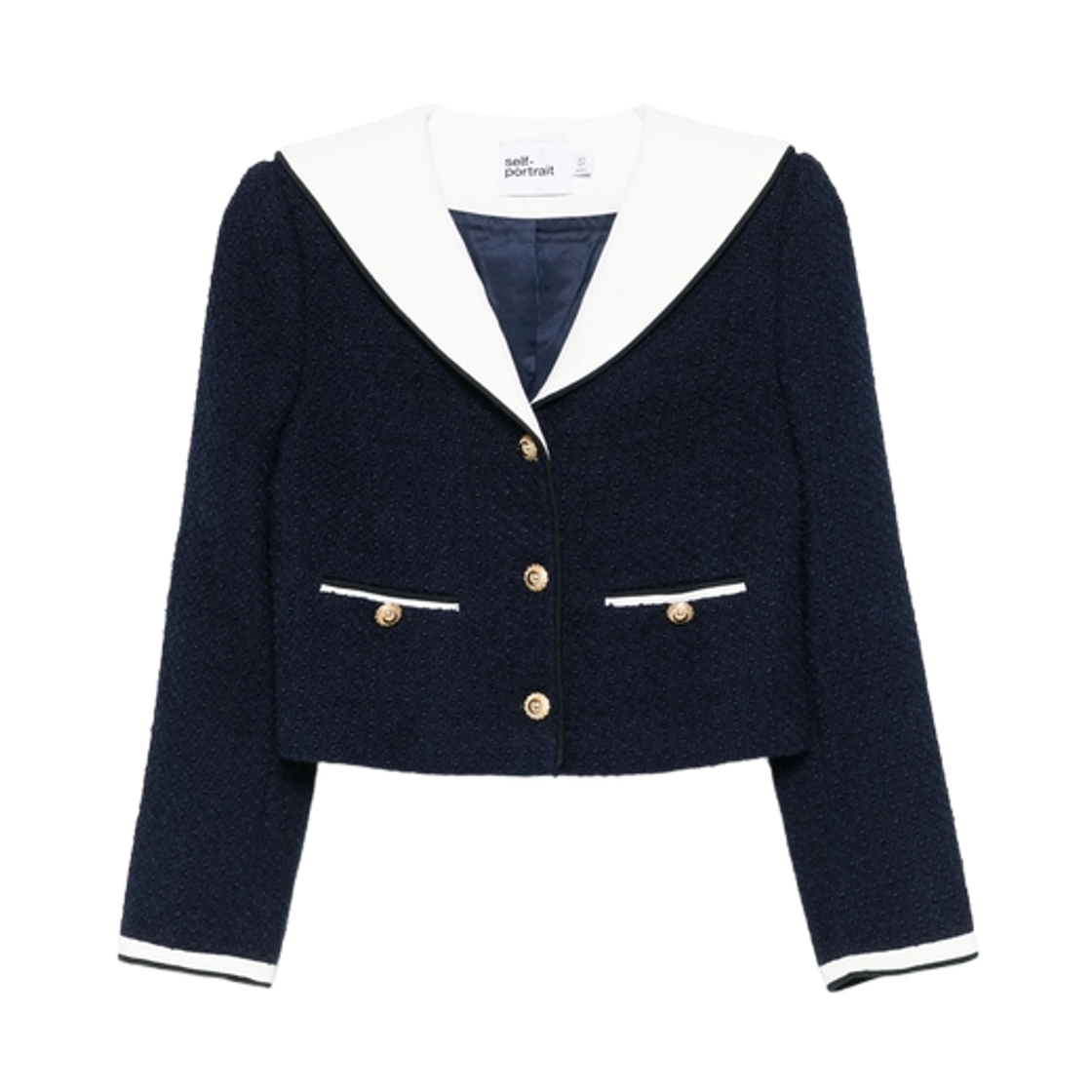 (W) 셀프 포트레이트 부클레 콘트라스트 칼라 자켓 네이비((W) Self Portrait Boucle Contrast Collar Jacket Navy)