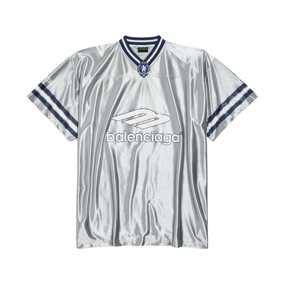 857113TTVQ71461 Balenciaga 3B Football V-Neck T-Shirt Oversized Grey White